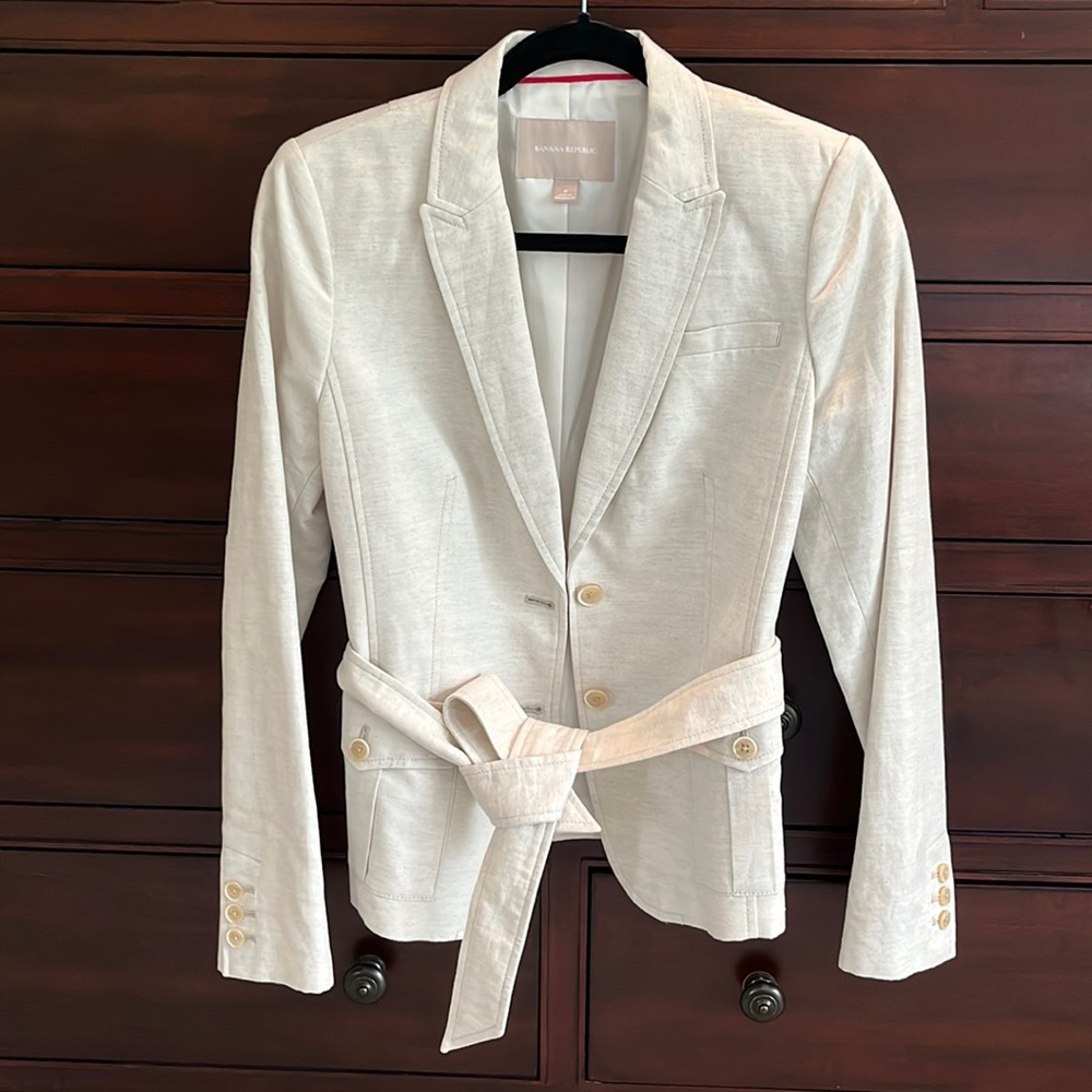 Banana Republic Linen Blazer Size 6 with Tie and Pockets NWOT - Picture 2 of 10